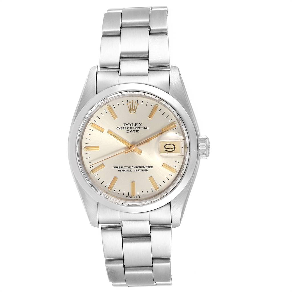 The Rolex Vintage Collection 1500 Men's Stainless Steel Silver Dial 1500 Men's Stainless Steel Silver Dial model is shown from a top-down angle, displaying the watch face, bezel, and bracelet.