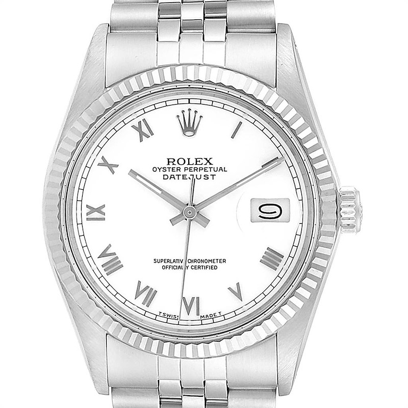 Rolex Datejust Steel White Gold Fluted Bezel Vintage Mens Watch 16014 SwissWatchExpo