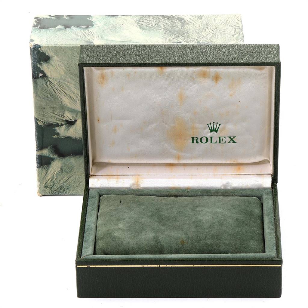 The image shows an empty open box for a Vintage Collection Rolex watch, displaying the brand logo inside the lid.