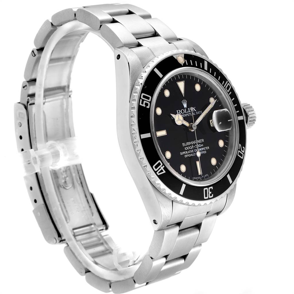 The Rolex Vintage Collection 16800 Men's Stainless Steel Black Dial 16800 Men's Stainless Steel Black Dial model watch is shown at a three-quarter angle, displaying the face, bezel, and steel bracelet.