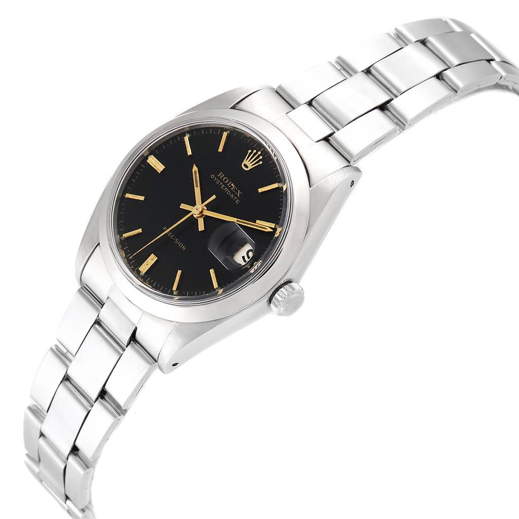 The Rolex Vintage Collection 6694 Men's Stainless Steel Black Dial 6694 Men's Stainless Steel Black Dial watch is shown at an oblique angle highlighting the dial, case, crown, and bracelet.