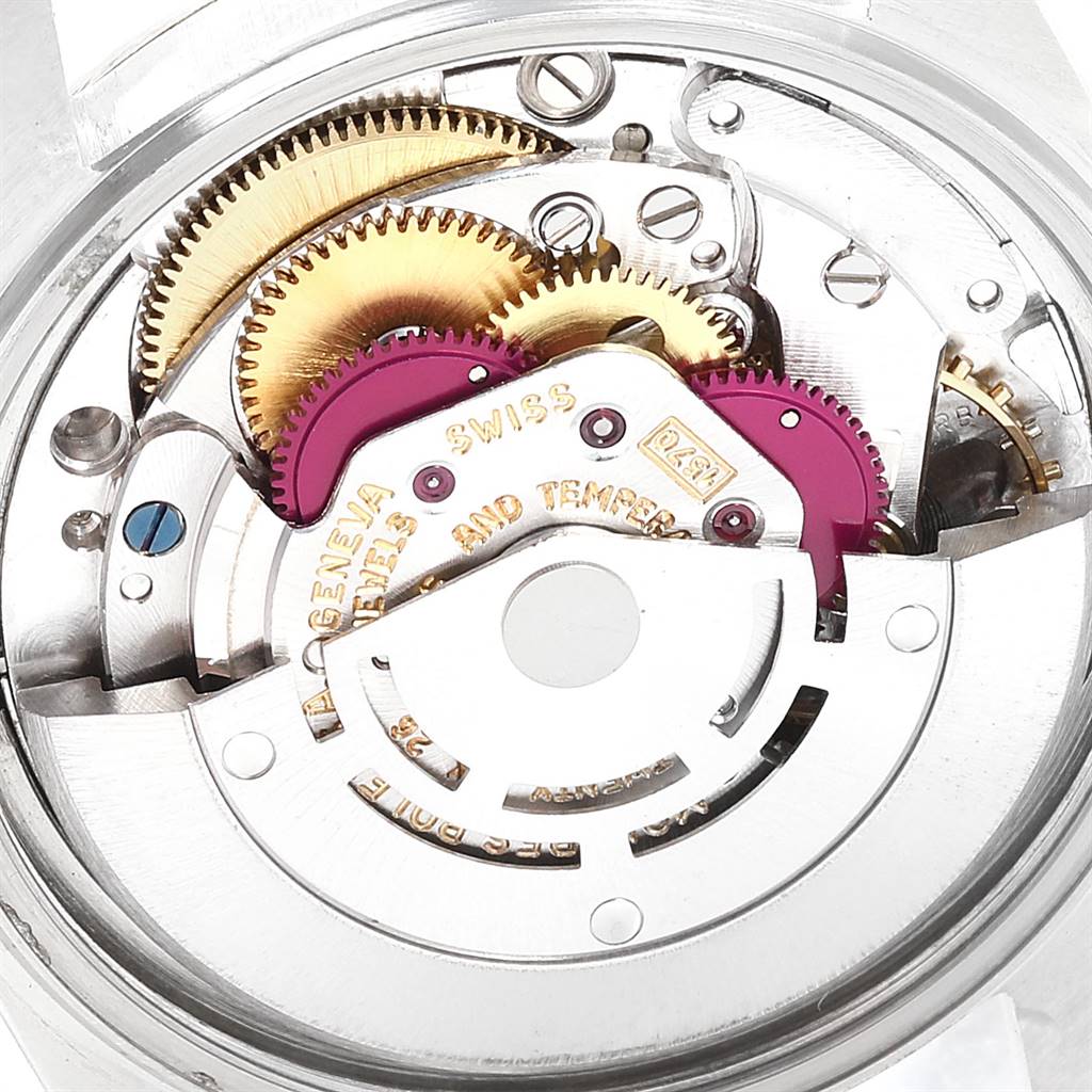 This is an internal view showing the intricate mechanics of the Rolex Vintage Collection 1601 Men
s Steel and Gold (two tone) Silver Dial 1601 Men
s Steel and Gold (two tone) Silver Dial model watch.