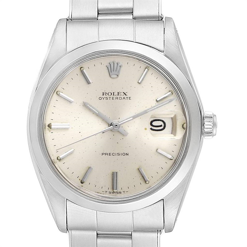 Rolex OysterDate Precision Silver Dial Oyster Bracelet Vintage Watch 6694 SwissWatchExpo