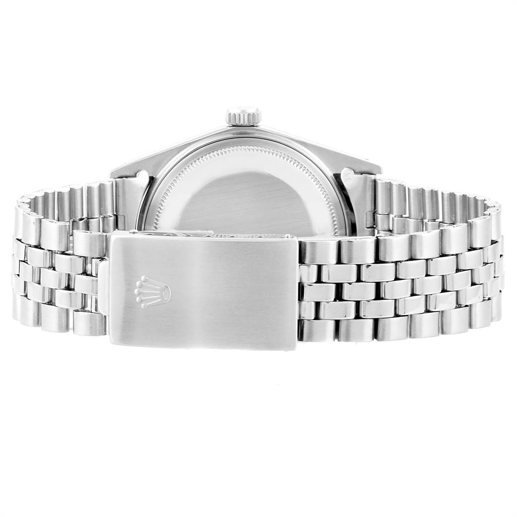 The image shows the back casing and bracelet clasp of a Rolex Vintage Collection 1601 Men's Stainless Steel Silver Dial 1601 Men's Stainless Steel Silver Dial watch, viewed from the rear.