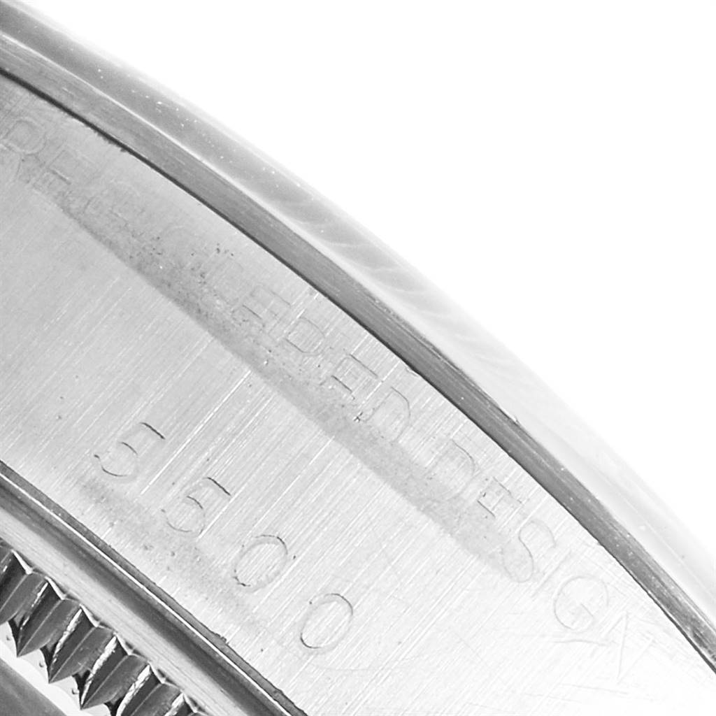 This close-up image shows the model number and a portion of the case of the Vintage Collection model by Rolex.