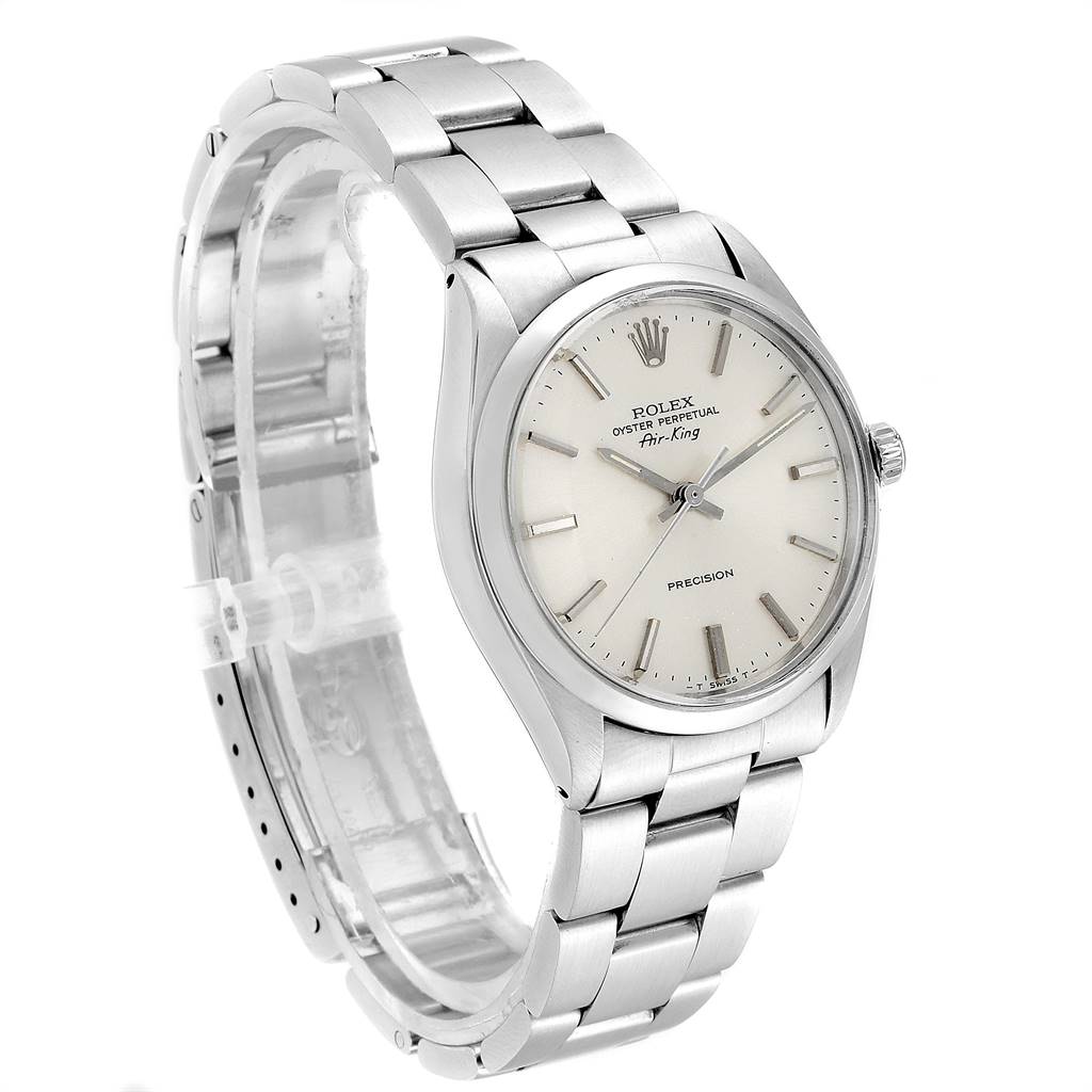 The image shows a Rolex Vintage Collection 5500 Men's Stainless Steel Silver Dial 5500 Men's Stainless Steel Silver Dial watch at a slight angle, highlighting its face, bezel, and part of the bracelet.