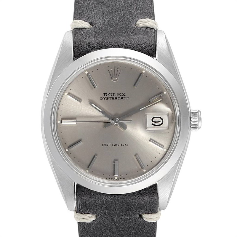 Rolex OysterDate Precision Grey Dial Steel Vintage Mens Watch 6694 SwissWatchExpo