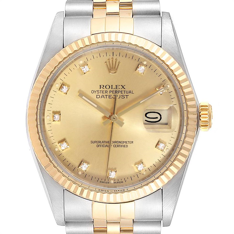 Rolex Datejust 36 Steel Yellow Gold Diamond Vintage Mens Watch 16013 SwissWatchExpo