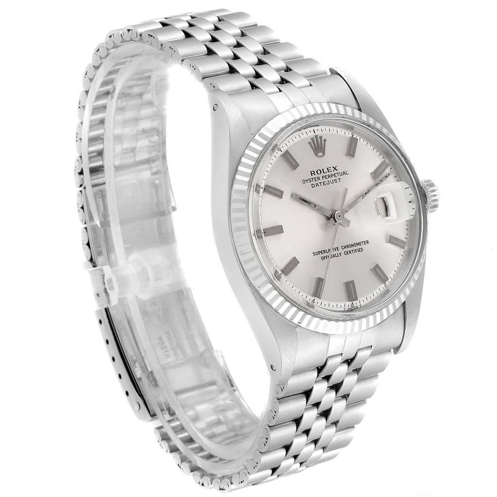 The image shows a Rolex Vintage Collection 1601 Men's Stainless Steel Silver Dial 1601 Men's Stainless Steel Silver Dial watch from an angled front view, highlighting the dial, bezel, and bracelet.