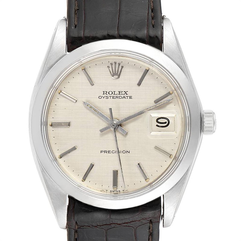Rolex OysterDate Precision Linen Dial Steel Vintage Mens Watch 6694 SwissWatchExpo