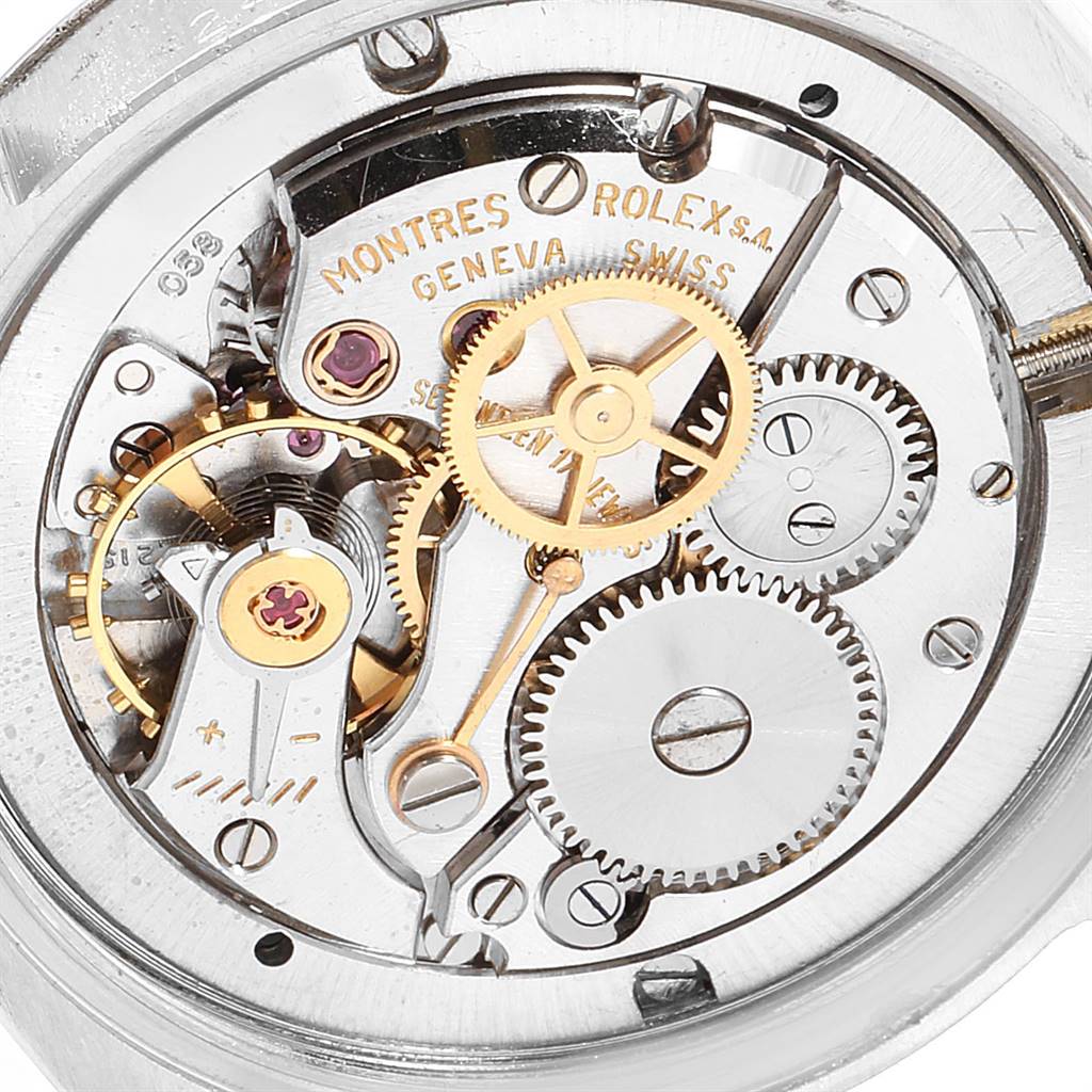 The image shows the internal mechanical parts of a Rolex Vintage Collection 6694 Men's Stainless Steel Blue Dial 6694 Men's Stainless Steel Blue Dial watch from a top-down angle.