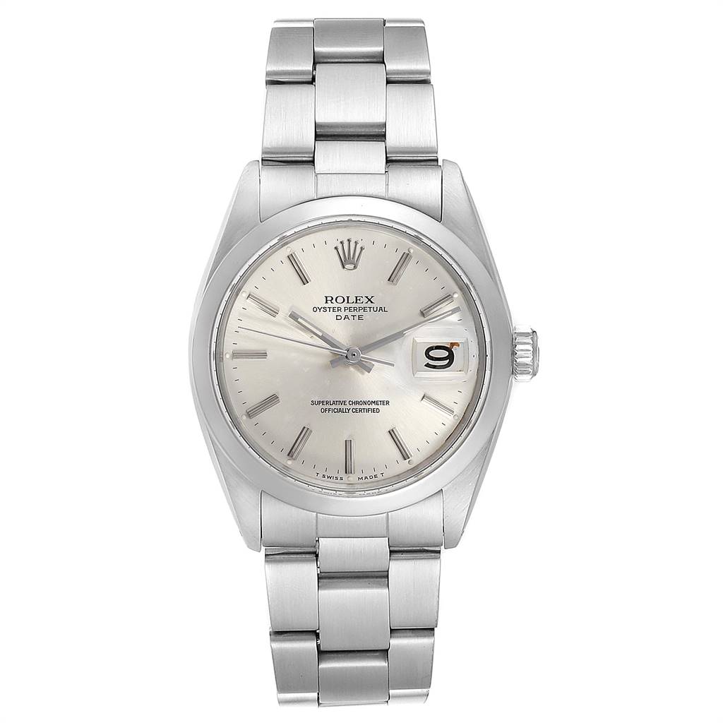 The Rolex Vintage Collection 1500 Men's Stainless Steel Silver Dial 1500 Men's Stainless Steel Silver Dial watch is shown from a front angle, displaying the face, dial, and bracelet prominently.