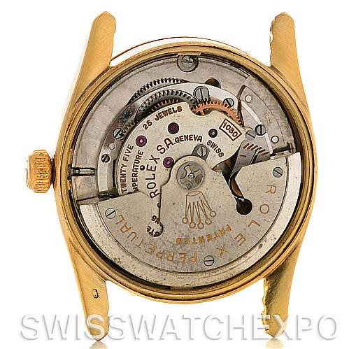 The image shows the movement and internal mechanisms of a Rolex Vintage Collection 6593 Men's Yellow Gold Champagne Dial 6593 Men's Yellow Gold Champagne Dial watch from the back side.