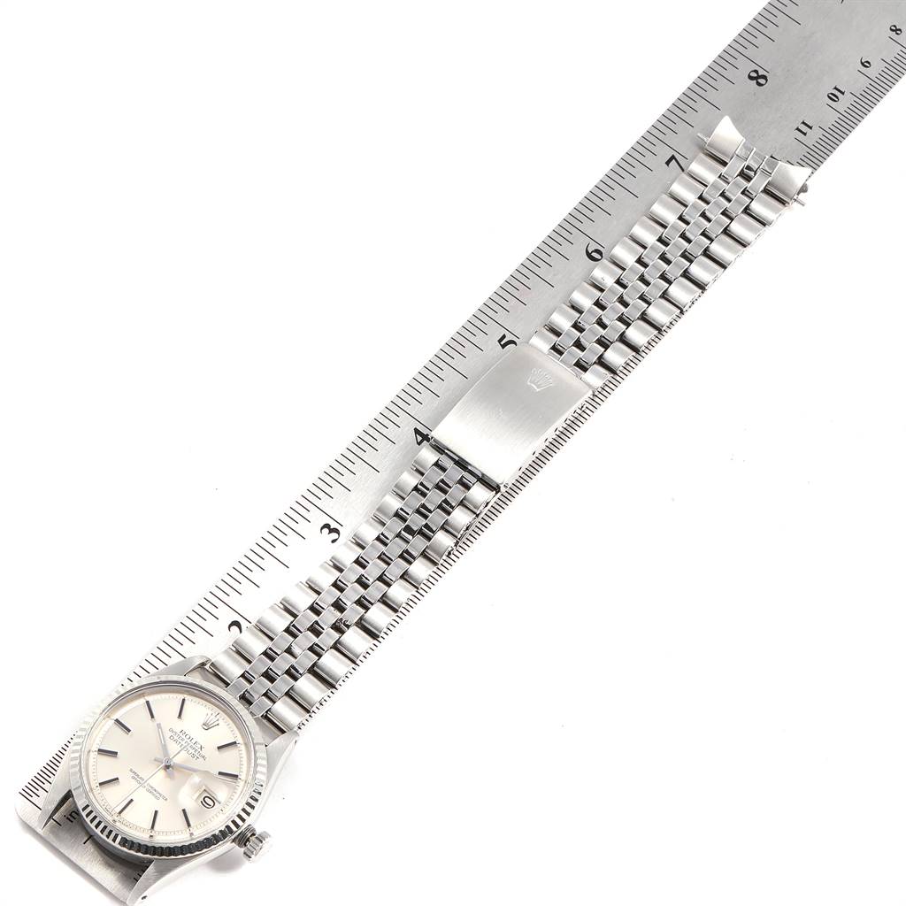 The Rolex Vintage Collection 1601 Men's Stainless Steel Silver Dial 1601 Men's Stainless Steel Silver Dial model watch is shown from the top view with the full watch face, metal bracelet, and clasp visible.
