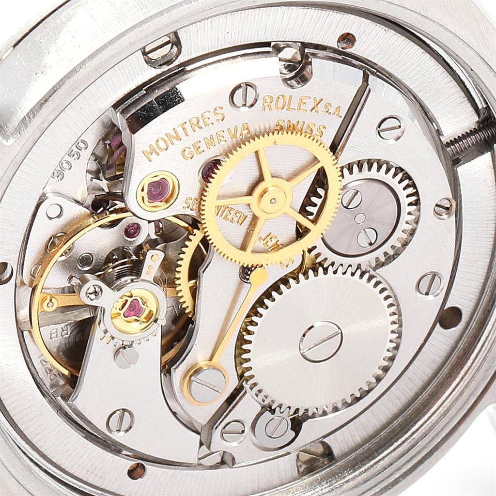 This image shows the movement mechanism of the Vintage Collection model by Rolex, taken from a back side angle.