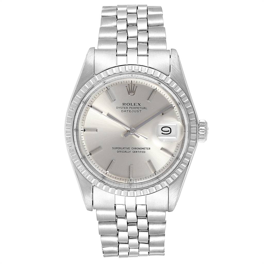 The image shows a Rolex Vintage Collection 1603 Men's Stainless Steel Silver Dial 1603 Men's Stainless Steel Silver Dial watch model from a front angle, displaying its dial, bezel, and bracelet.