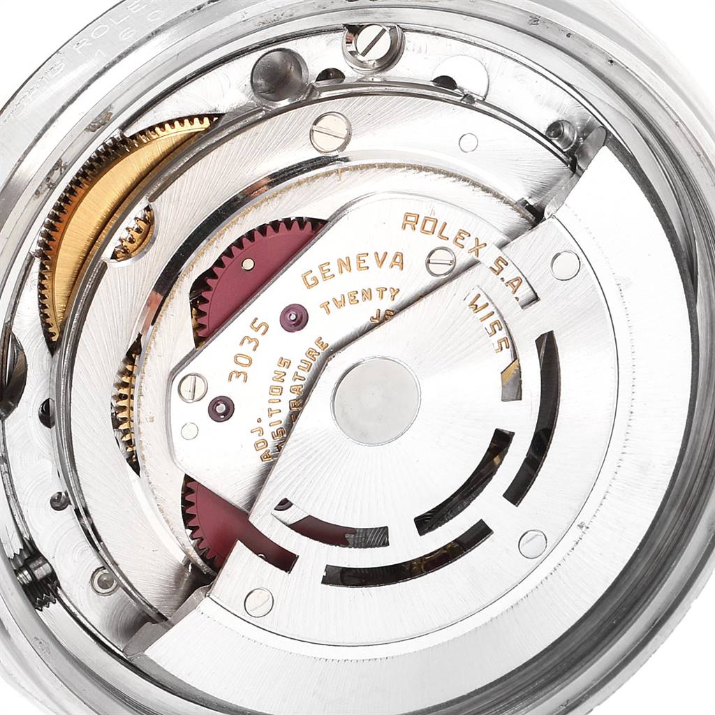 This image shows the internal mechanical movement of the Rolex Vintage Collection 16014 Men's Stainless Steel Silver Dial 16014 Men's Stainless Steel Silver Dial watch, highlighting gears and components at a close-up angle.