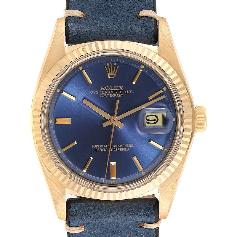 Rolex Datejust Yellow Gold Blue Dial Vintage Mens Watch 16018 SwissWatchExpo
