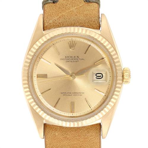 Photo of Rolex Datejust Yellow Gold Brown Strap Vintage Mens Watch 1601
