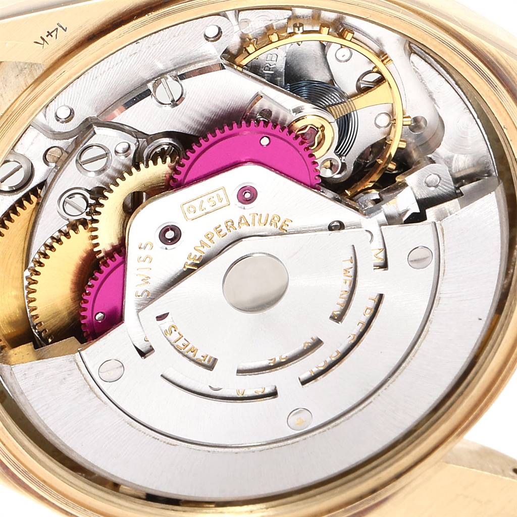 This image shows a detailed view of the inner mechanisms of a Vintage Collection model by Rolex.