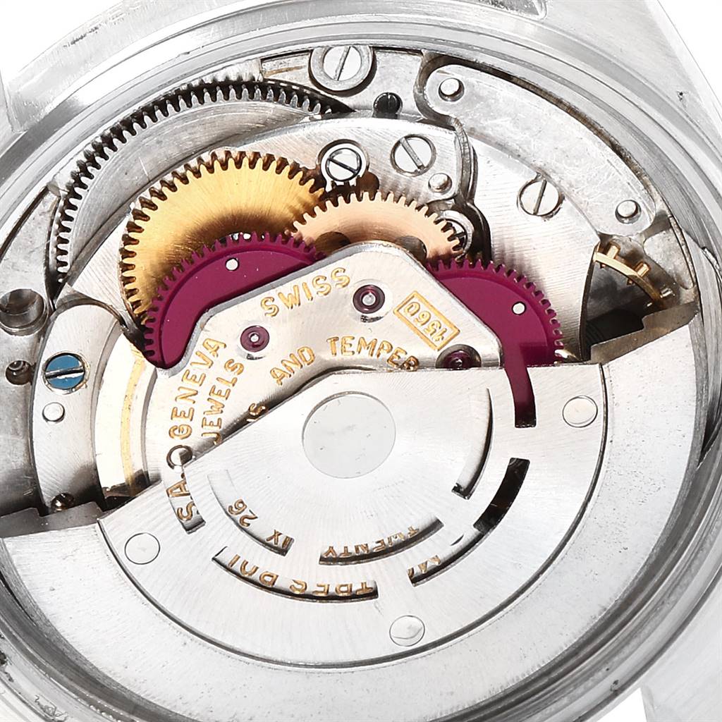 This image shows the internal mechanical movement of a Rolex Vintage Collection 1603 Men
s Stainless Steel Black Dial 1603 Men
s Stainless Steel Black Dial watch, viewed from the back.