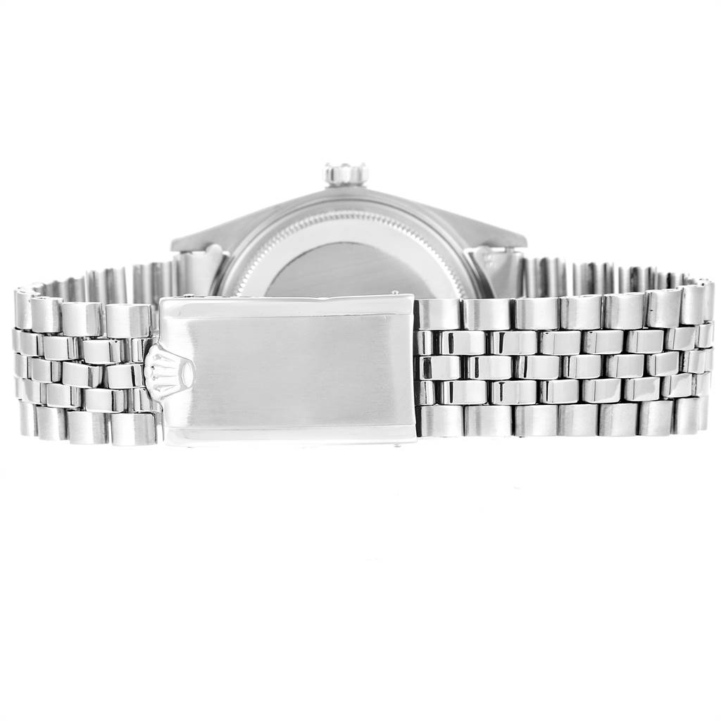 The image shows the backside and bracelet clasp of the Rolex Vintage Collection 1603 Men
s Stainless Steel Black Dial 1603 Men
s Stainless Steel Black Dial watch.