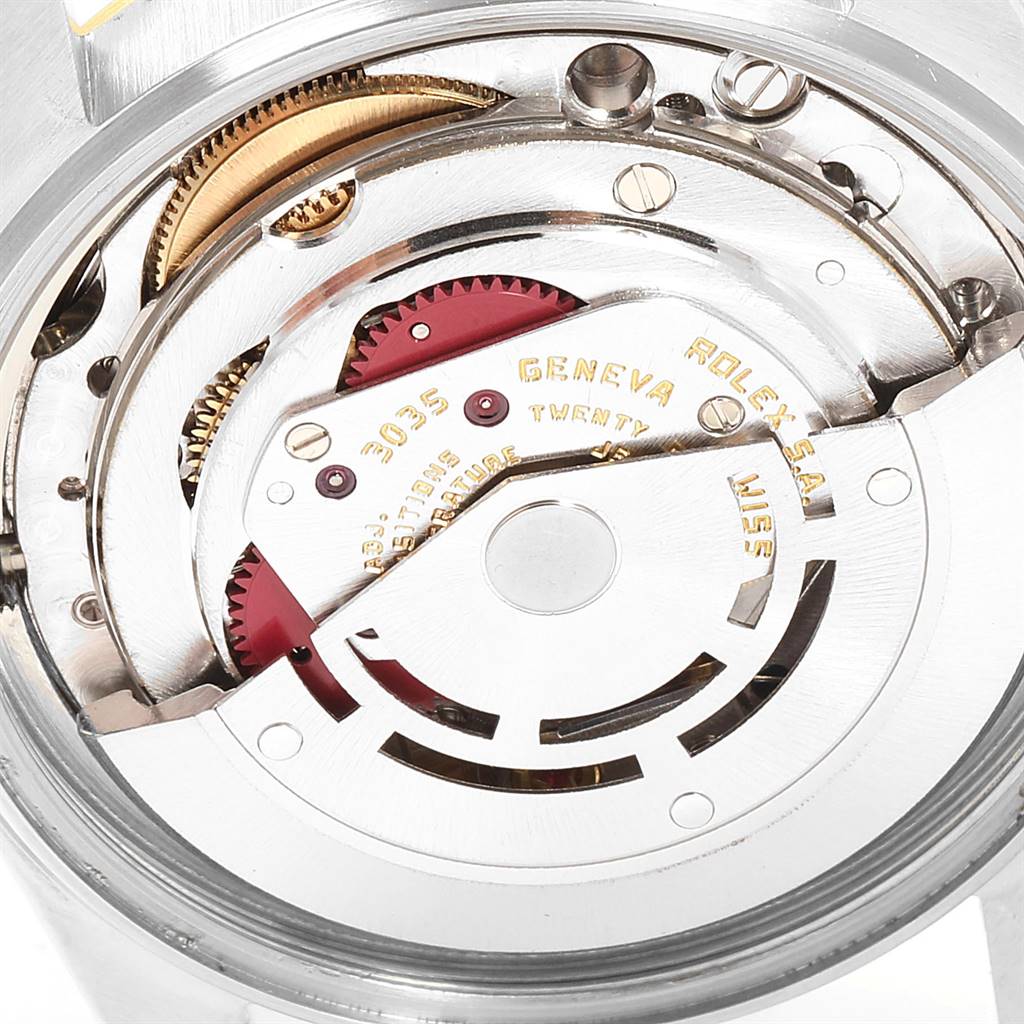 The image shows a close-up view of the inner mechanical movement of a Rolex Vintage Collection 16013 Men's Stainless Steel Champagne Dial 16013 Men's Stainless Steel Champagne Dial watch.