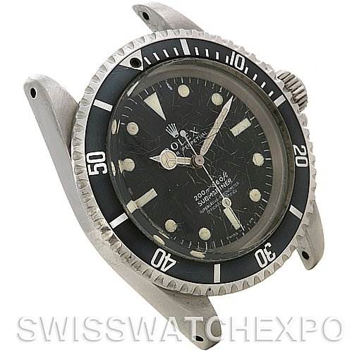 This image shows a top angled view of the face and bezel of a Rolex Vintage Collection 1512 Men's Stainless Steel Black Dial 1512 Men's Stainless Steel Black Dial watch, without the strap attached.