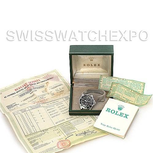 The image shows the Rolex Vintage Collection 1512 Men's Stainless Steel Black Dial 1512 Men's Stainless Steel Black Dial model in its box with accompanying documents and a service booklet.