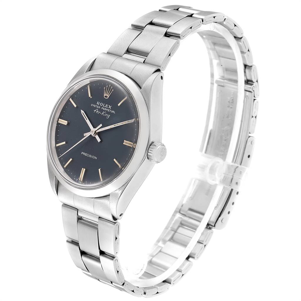 This Rolex Vintage Collection 5500 Men's Stainless Steel Grey Dial 5500 Men's Stainless Steel Grey Dial model watch is shown at an angle displaying the face, crown, and bracelet.