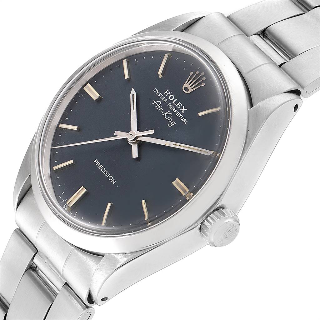 The image shows a Rolex Vintage Collection 5500 Men's Stainless Steel Grey Dial 5500 Men's Stainless Steel Grey Dial Oyster Perpetual Air-King watch angled from the front-right, displaying the dial and bracelet.