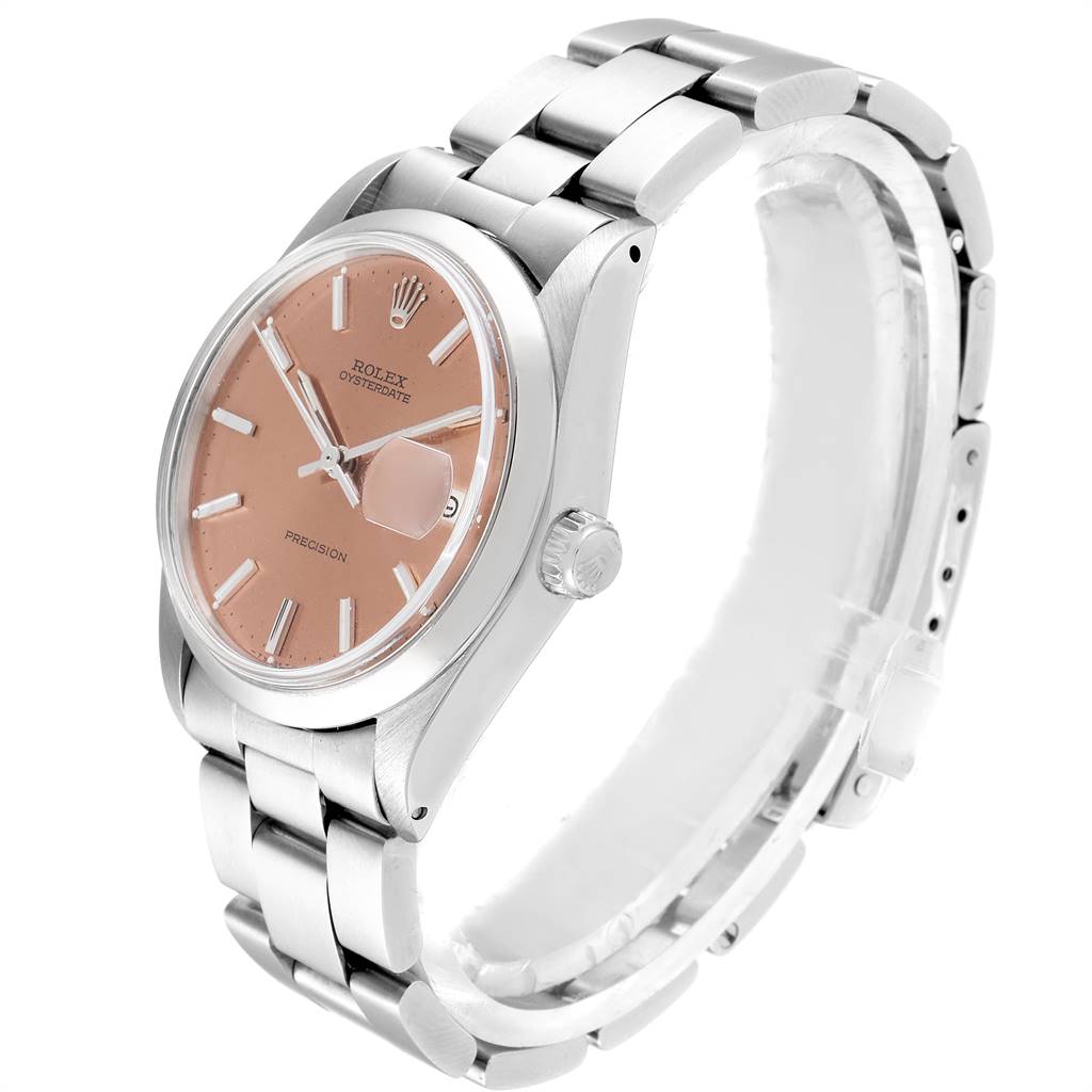 The Rolex Vintage Collection 6694 Men's Stainless Steel Pink Dial 6694 Men's Stainless Steel Pink Dial watch is shown from a three-quarter angle, displaying the face, bezel, crown, and bracelet.