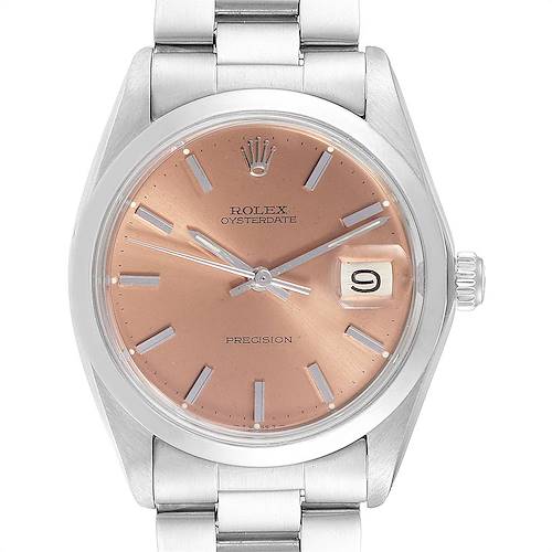 Photo of Rolex OysterDate Precision Salmon Dial Steel Vintage Mens Watch 6694
