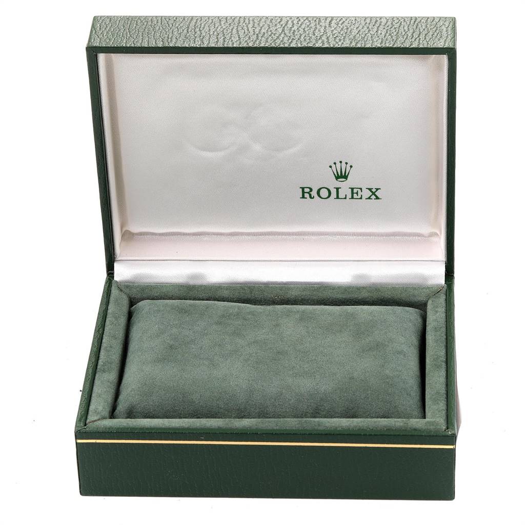 This is the open watch box for the Vintage Collection model by Rolex, showcasing its interior lining.