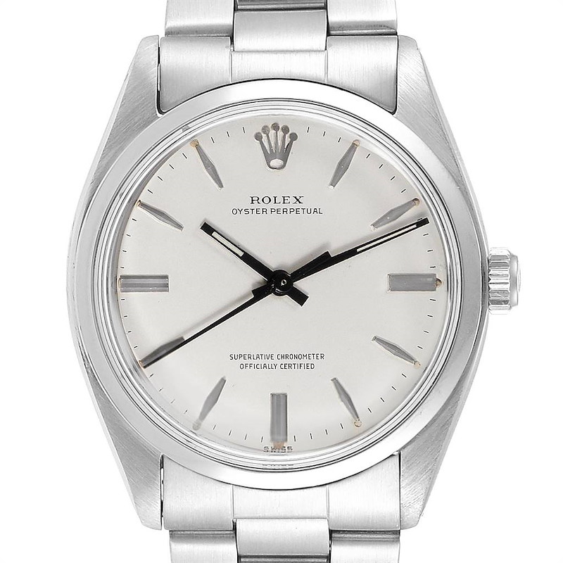 This image shows a front view of the Rolex Vintage Collection watch face and part of the bracelet.