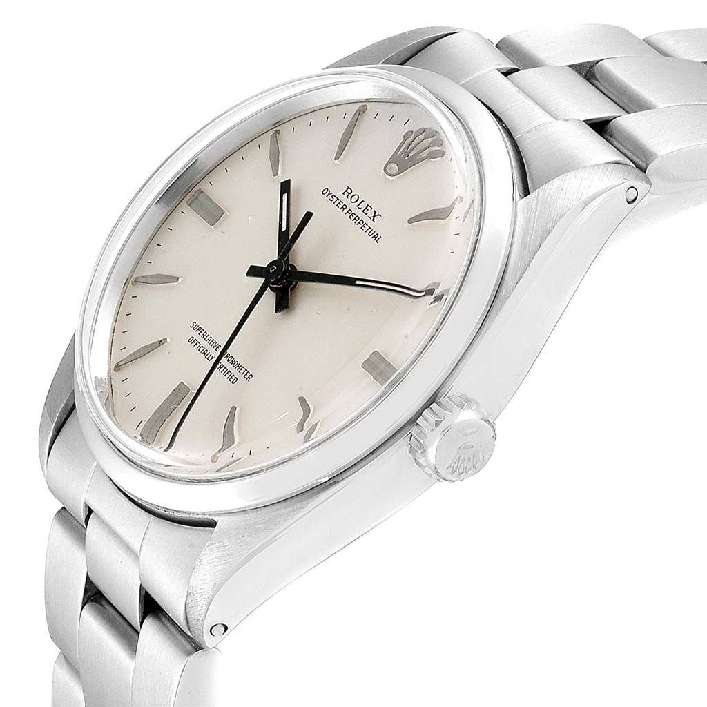 The Rolex Vintage Collection 1002 Men
s Stainless Steel Silver Dial 1002 Men
s Stainless Steel Silver Dial watch is shown at an angle displaying the face, case, bracelet, and crown.