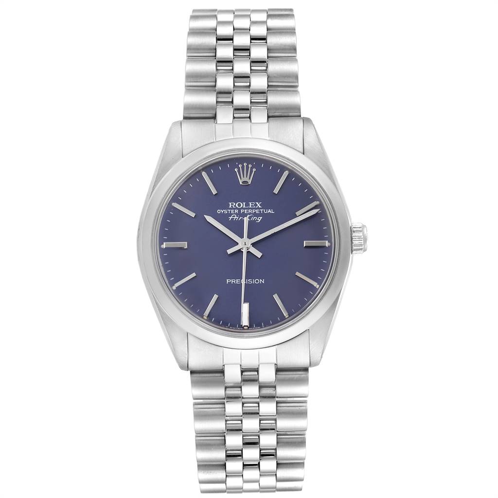The image shows a front view of the Rolex Vintage Collection 5500 Men's Stainless Steel Blue Dial 5500 Men's Stainless Steel Blue Dial model, displaying the watch face and bracelet.