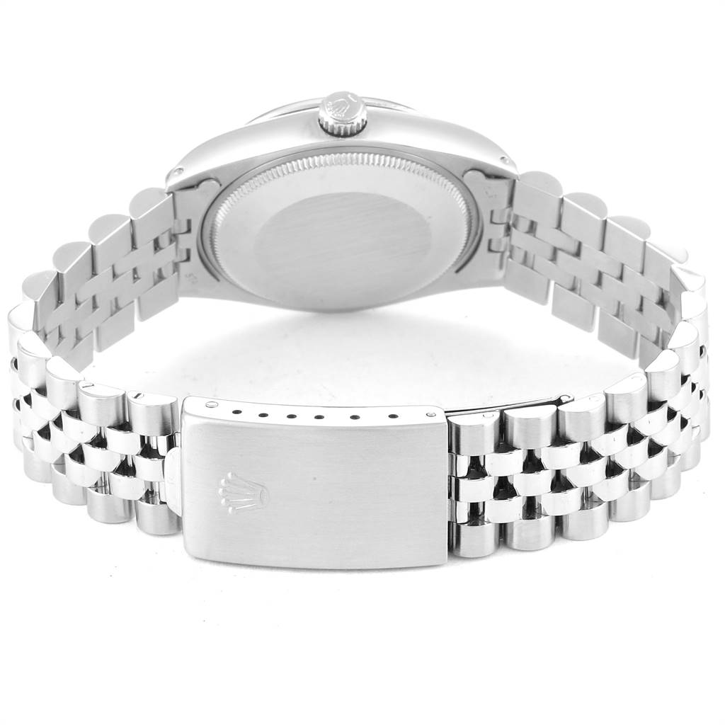 The image shows the back view of the Rolex Vintage Collection 5500 Men's Stainless Steel Blue Dial 5500 Men's Stainless Steel Blue Dial watch, highlighting its case back, bracelet, and clasp.