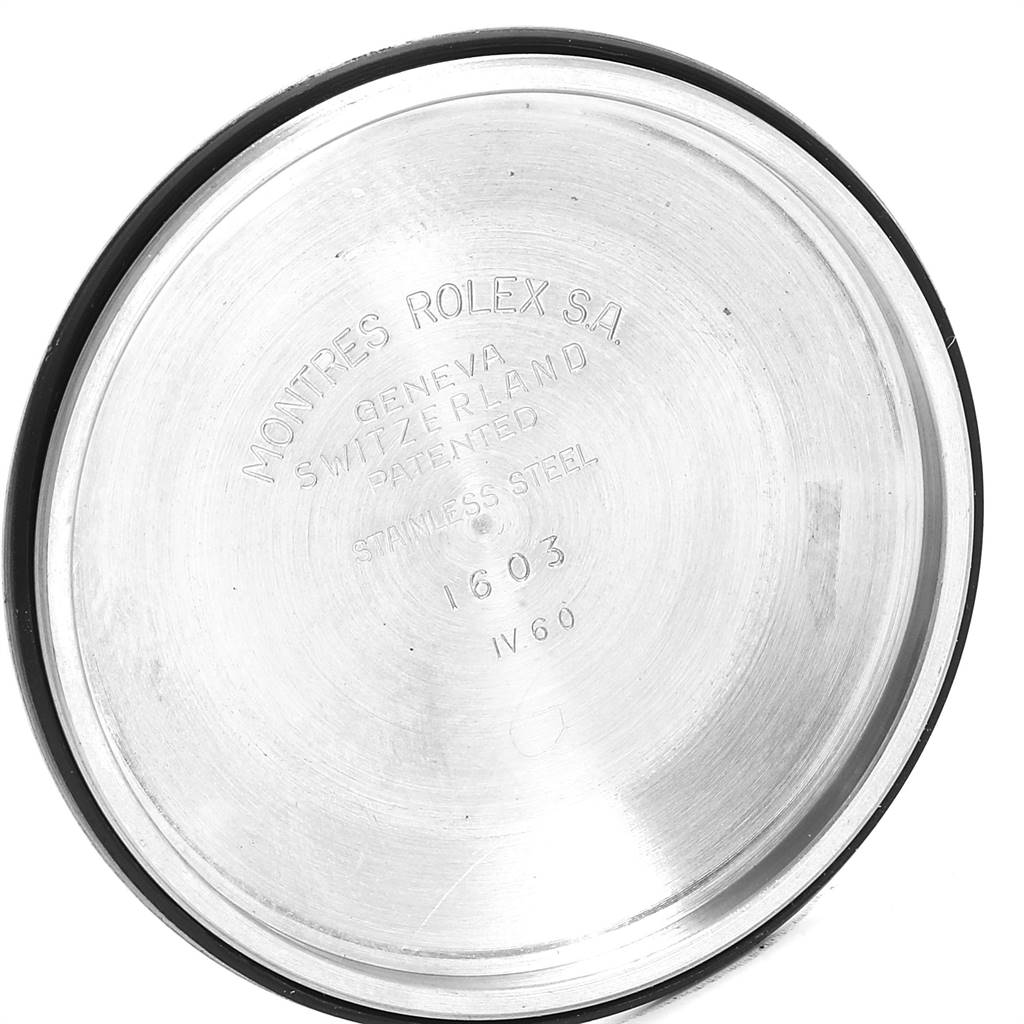 The image shows the inside of the case back for a Vintage Collection Rolex model 1603.