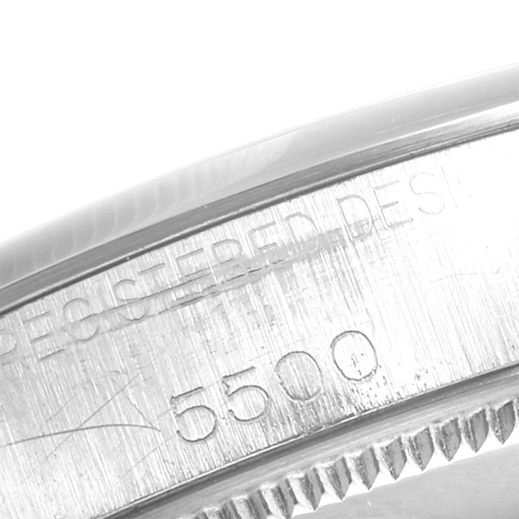 The image shows a close-up view of the bezel and case side of the Vintage Collection Rolex model 5500.