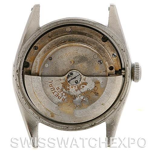 This image shows the back of the Rolex Vintage Collection 5048 Men's Stainless Steel Silver Dial 5048 Men's Stainless Steel Silver Dial watch, revealing the watch movement and internal components.