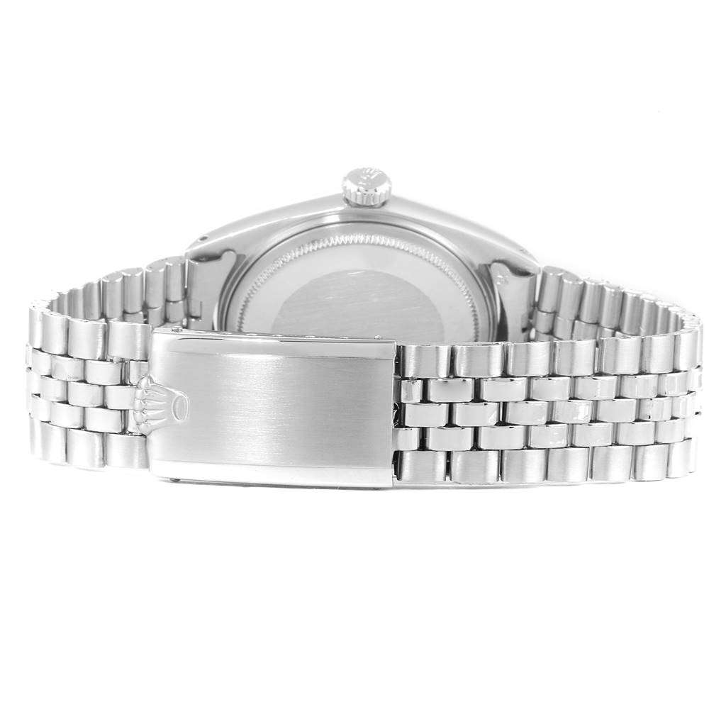 The image shows the back and bracelet of the Rolex Vintage Collection 1601 Men's Stainless Steel Blue Dial 1601 Men's Stainless Steel Blue Dial watch, focusing on the clasp and case back.