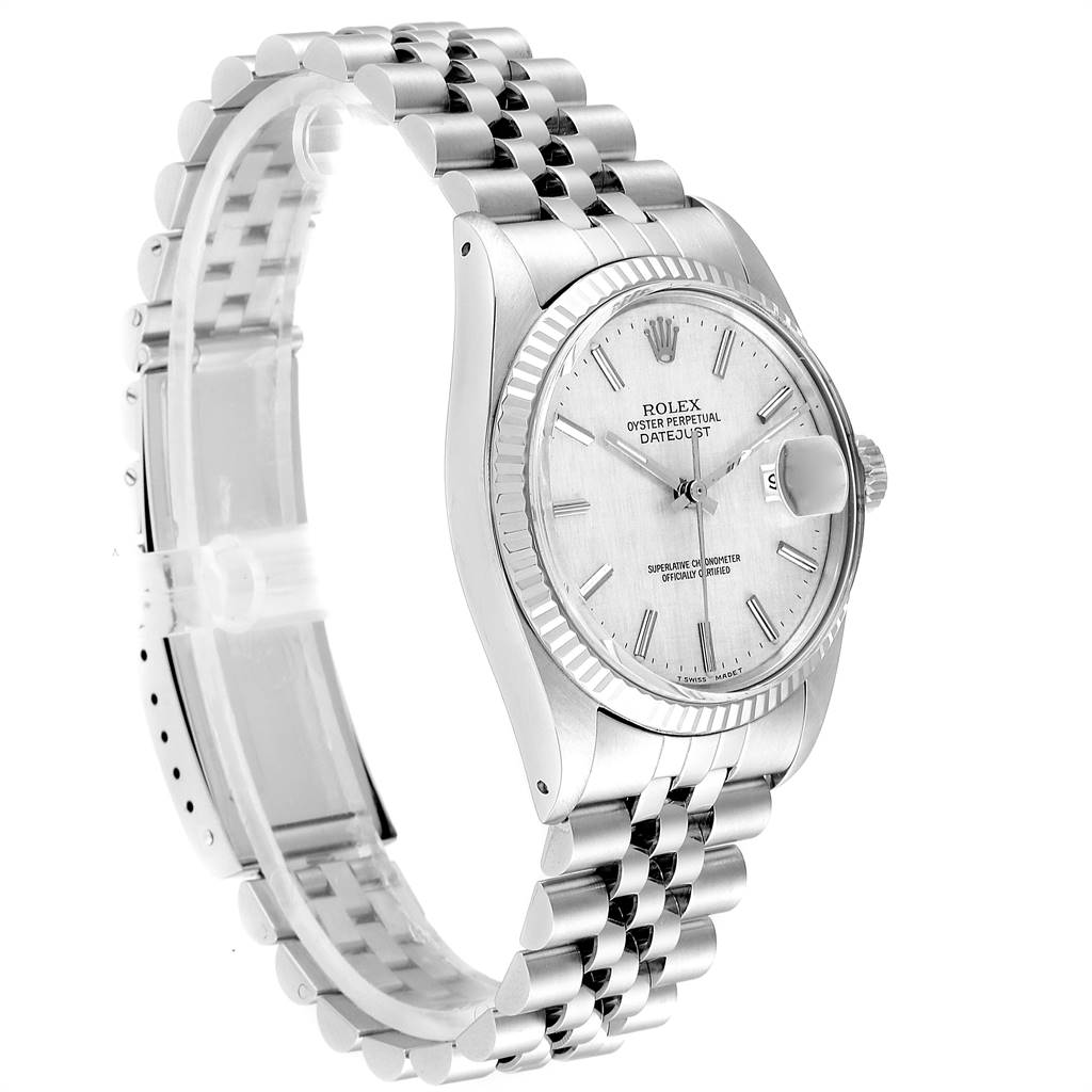 The image shows a side view of the Rolex Vintage Collection 16014 Men
s Stainless Steel Silver Dial 16014 Men
s Stainless Steel Silver Dial model watch, featuring the case, dial, bracelet, and crown.