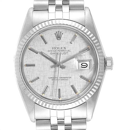Photo of Rolex Datejust Steel White Gold Linen Dial Vintage Watch 16014 Box Papers