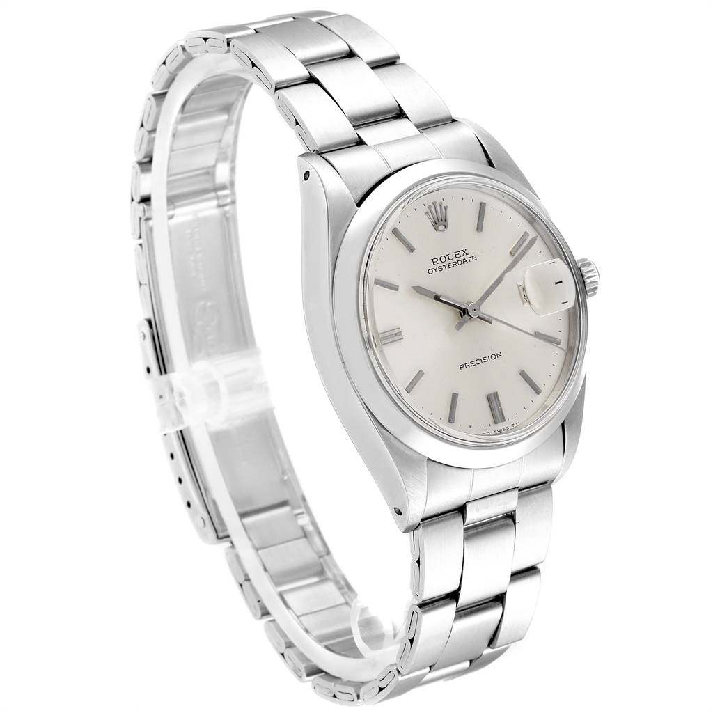 The Rolex Vintage Collection 6694 Men
s Stainless Steel Silver Dial 6694 Men
s Stainless Steel Silver Dial watch is shown from a three-quarter angle, displaying the face, bezel, and bracelet.