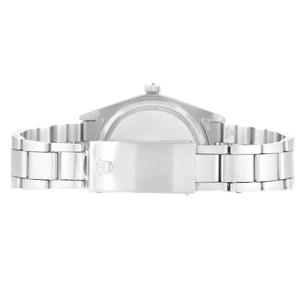 This image shows a rear view of the Rolex Vintage Collection 6694 Men
s Stainless Steel Silver Dial 6694 Men
s Stainless Steel Silver Dial watch, highlighting the bracelet and clasp.