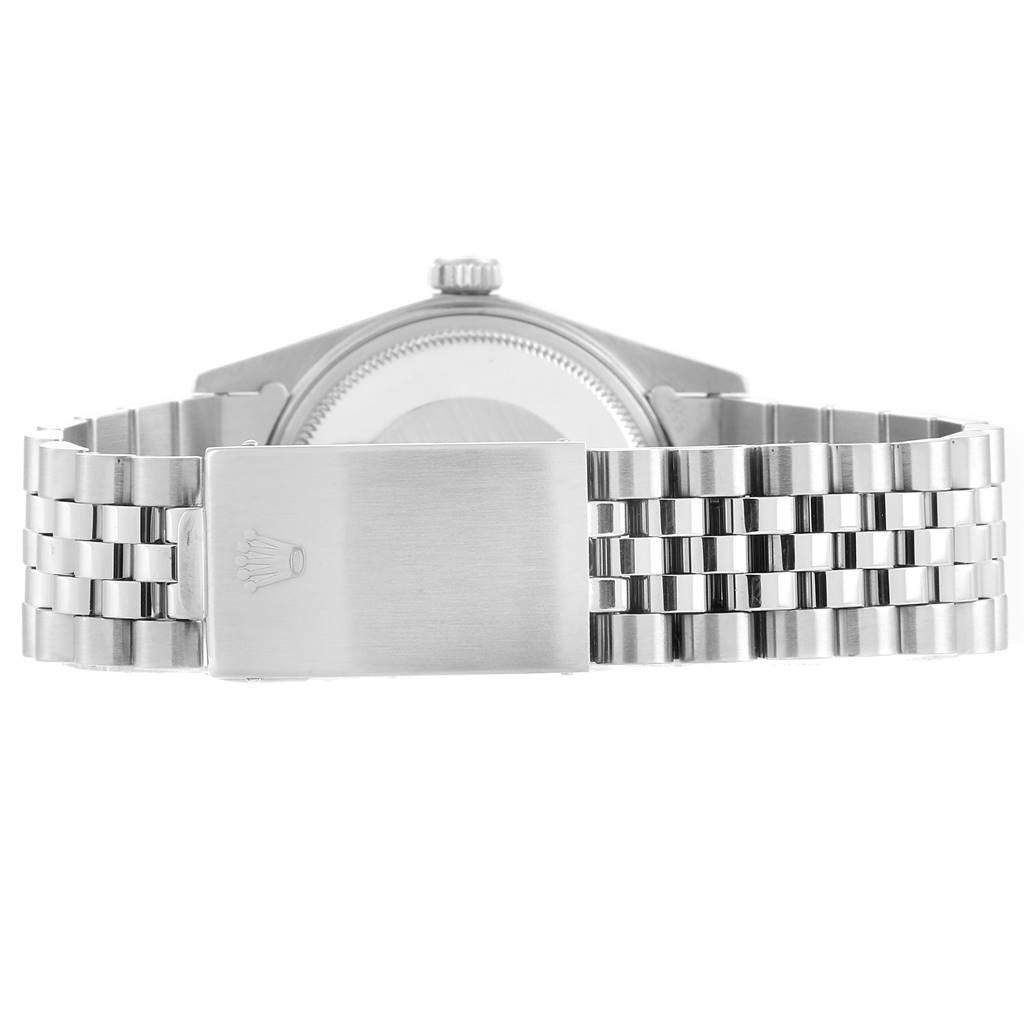 The image shows a rear view of the Rolex Vintage Collection 16014 Men
s Stainless Steel Silver Dial 16014 Men
s Stainless Steel Silver Dial watch, highlighting the clasp and bracelet.