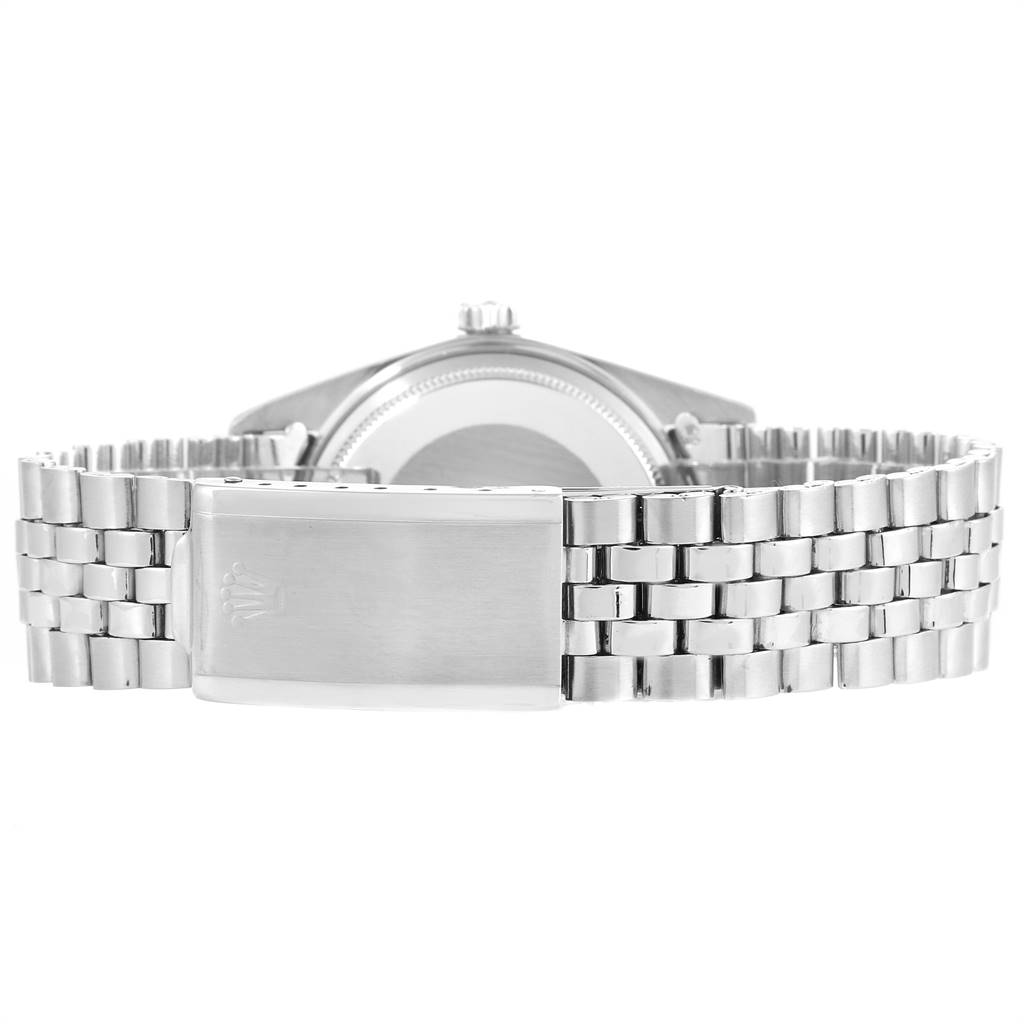 The image shows the back view of the Rolex Vintage Collection 1603 Men
s Stainless Steel Silver Dial 1603 Men
s Stainless Steel Silver Dial watch, highlighting the clasp and bracelet.