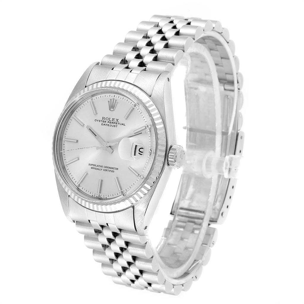 The image shows a Rolex Vintage Collection 1601 Men
s Stainless Steel Silver Dial 1601 Men
s Stainless Steel Silver Dial watch, displaying the face, bezel, and bracelet from a three-quarter front angle.