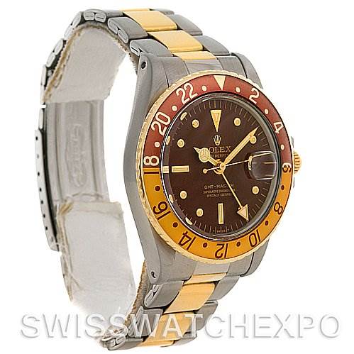 The image shows a Rolex Vintage Collection 1675 Men's Stainless Steel Brown Dial 1675 Men's Stainless Steel Brown Dial model watch at a three-quarter angle, featuring the face, bezel, crown, and part of the bracelet.